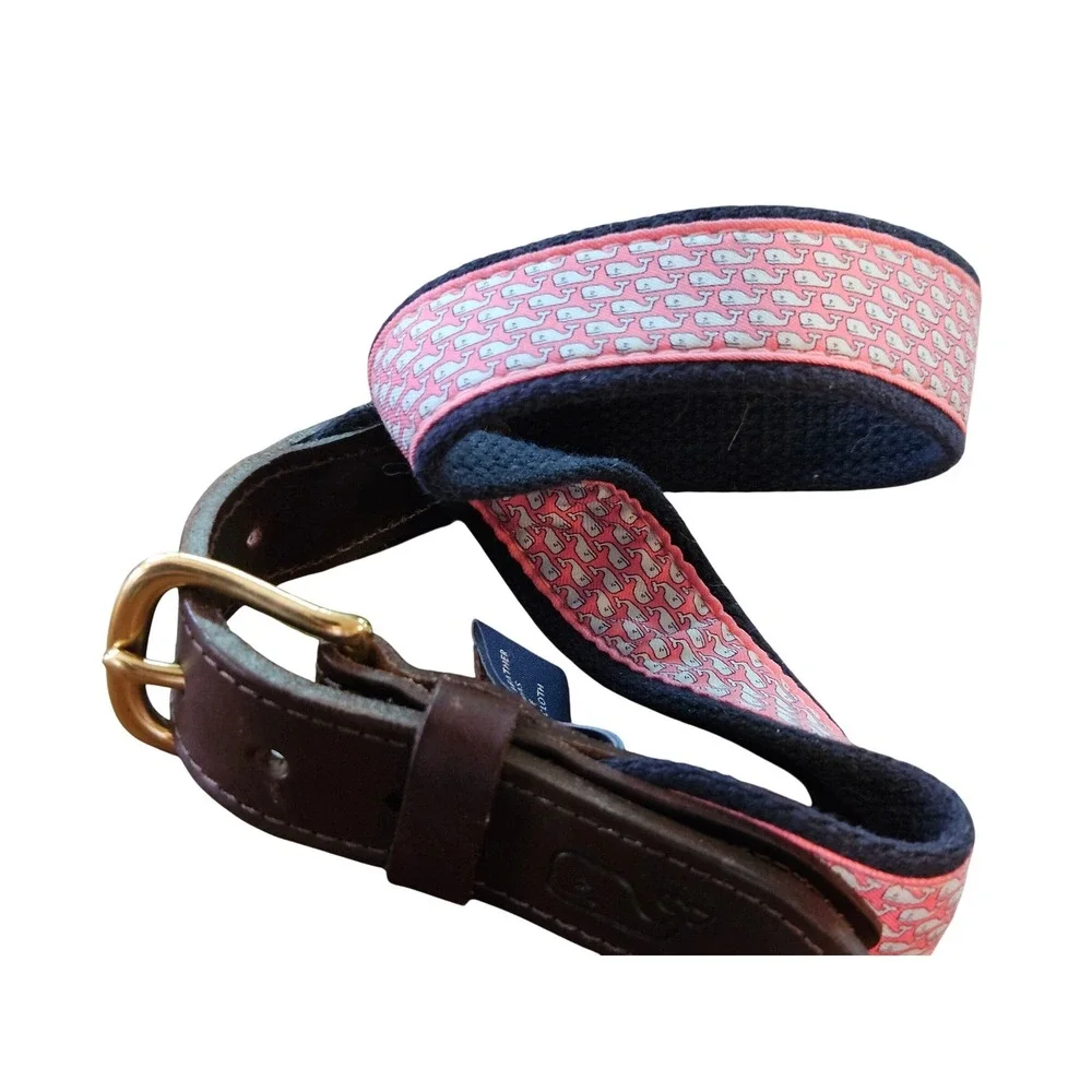 Vineyard Vines Kids Navy Pink Whale Canvas Club Belt Leather Brass Size 24 USA